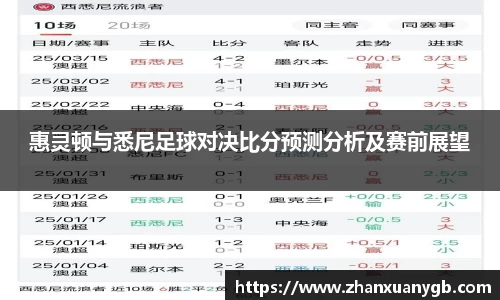 惠灵顿与悉尼足球对决比分预测分析及赛前展望